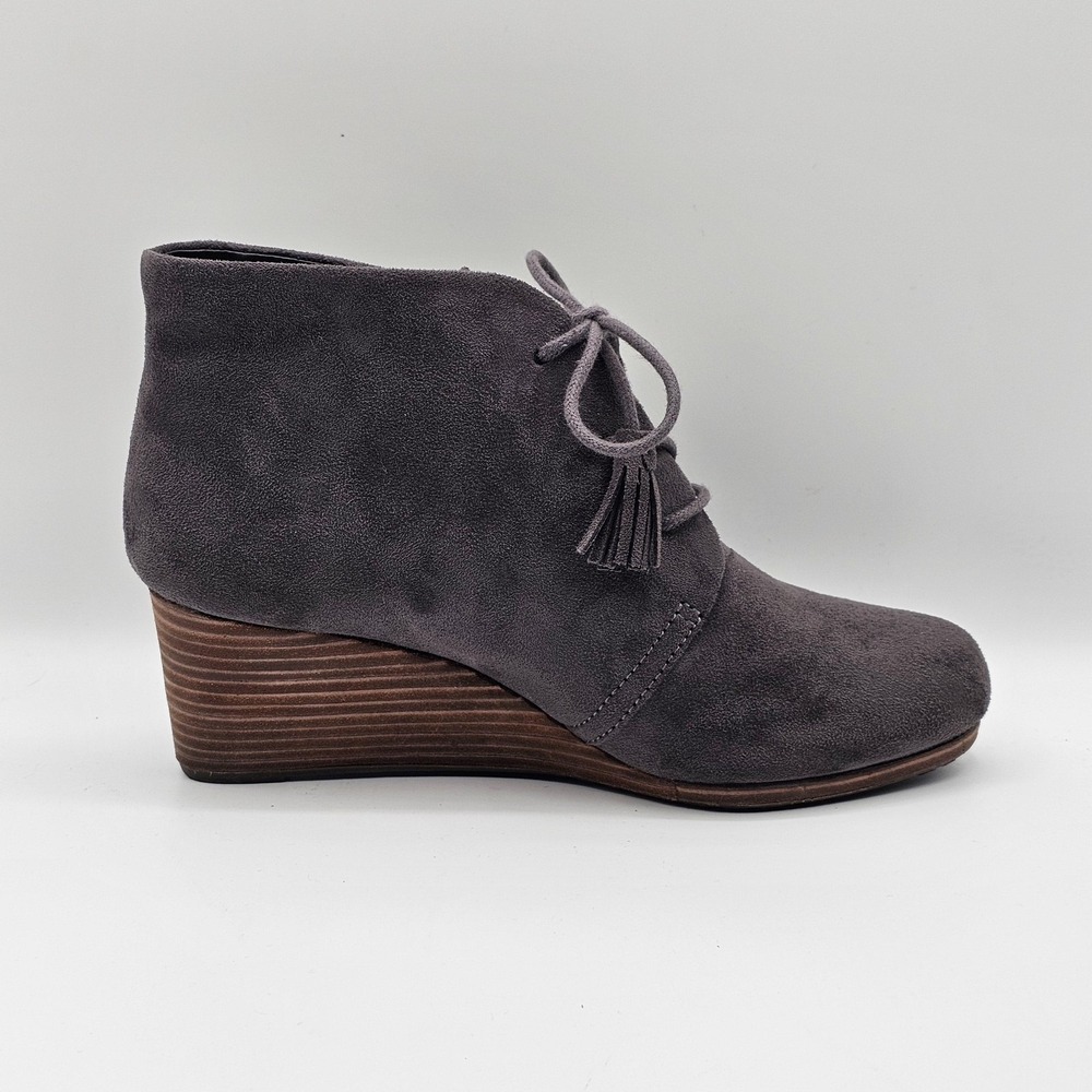 Dr Scholls Dakota Shoes Womens Size 7.5 Gray Wedge Ankle Booties Suede Comfort - Picture 2 of 13